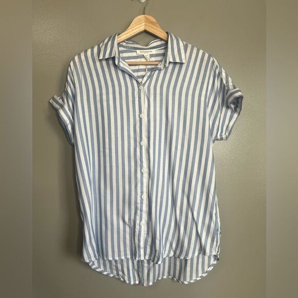 Beach Lunch Lounge Spencer slate blue striped button down shirt oversize - Picture 5 of 6